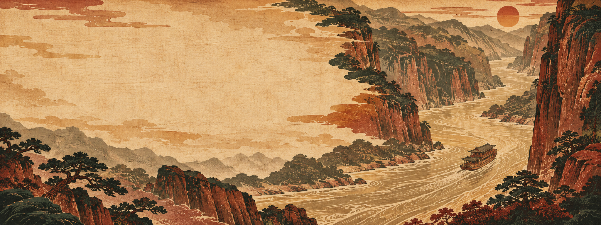 三峡峡江木刻旅行画卷